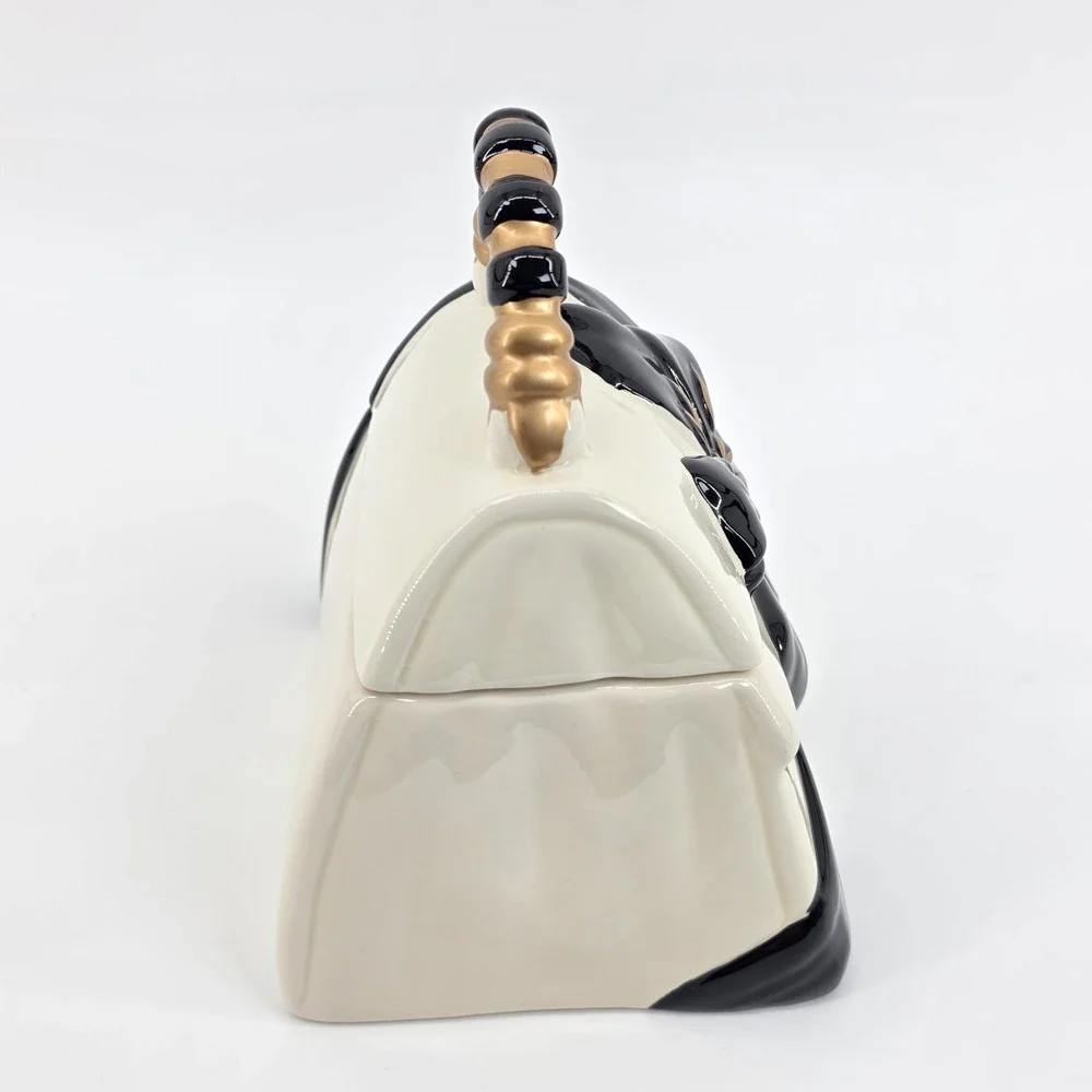 David's Cookies Black & Gold Ribbon Cream Purse Ceramic Cookie Jar 6 1/2